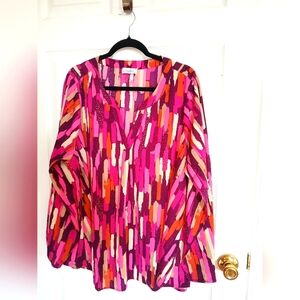 Emily Wonder Lightweight Flowy Purple Blouse 1XL V Neck Casual Boho Retro Career